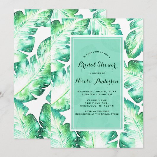Invitation Fête de mariage tropicale Beachy White & Green aux (Devant / Derrière)
