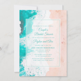 Invitation Fête de mariage tropicale bleue turquoise et blanc