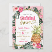 Invitation Fête de mariage tropicale florale rose avec ananas (Devant)