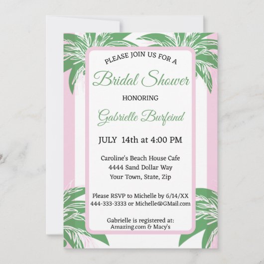 Invitation Fête de mariage tropicale Rose & Vert (Devant)