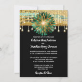 Invitation Fête de mariage turquoise en or noir floral (Devant)