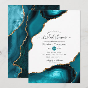 Invitation Fête de mariage turquoise et agate dorée