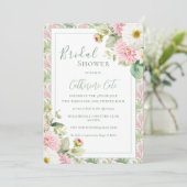 Invitation Fête de mariage vintage aux fleurs roses (Debout devant)
