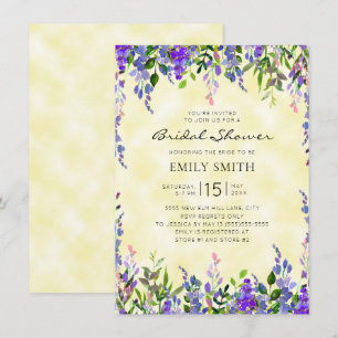 Invitation Fête de mariage violet floral aquarelle jaune
