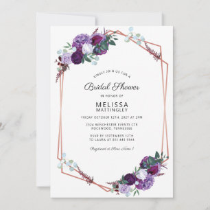 Invitation Fête de mariage violet floral rose géométrique or