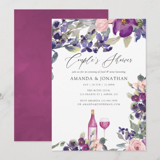 Invitation Fête de mariage violette et prune en dégustation d (Devant / Derrière)