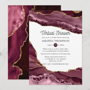 Invitation Fête de mariage virtuelle Burgundy et Agate dorée