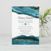 Invitation Fête de mariage virtuelle Turquoise et Agate dorée (Debout devant)