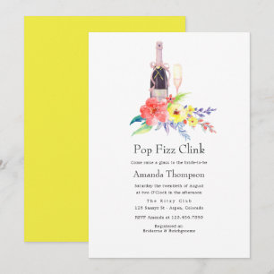 Invitation Fête de mariage Watercolor Floral Pop Fizz Clink