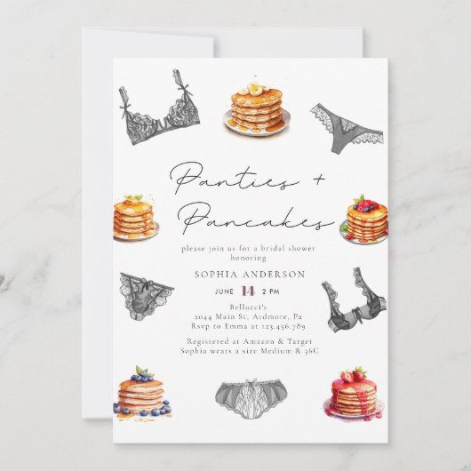 Invitation Fête de mariage Watercolor Panties & Pancakes (Devant)