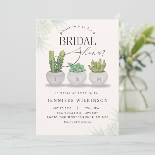Invitation Fête de Mariée avec une végétation succulente (Debout devant)