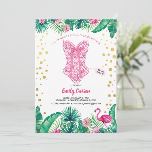 Invitation Fête de mariée de flamingo (Debout devant)