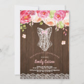 Invitation Fête de mariée de la lingerie rose bois rustique (Devant)