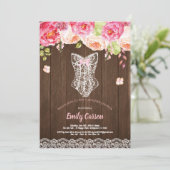 Invitation Fête de mariée de la lingerie rose bois rustique (Debout devant)