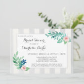 Invitation Fête de Mariée : Rayures Modernes et Fleurs Aquare (Debout devant)