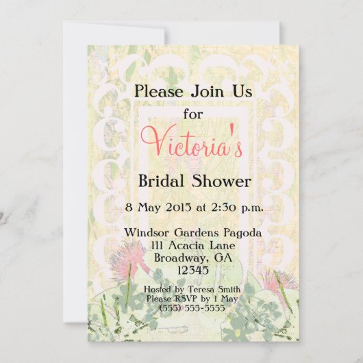 Invitation Fête de mariée victorienne tropicale sur mesure - (Devant)