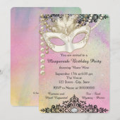 Invitation Fête de Mascarade à l'Aquarelle Perle (Devant / Derrière)
