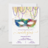 Invitation Fête de Mascarade Aquarelle Arc-en-ciel Mardi Gras (Devant)