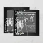 Invitation Fête de Mascarade Argent Champagne Noir (Devant / Derrière)