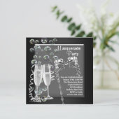 Invitation Fête de Mascarade Argent Champagne Noir (Debout devant)