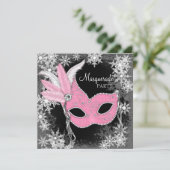 Invitation Fête de Mascarade au Flocon de Neige Rose (Debout devant)