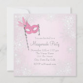 Invitation Fête de Mascarade au Flocon de Neige Rose (Dos)