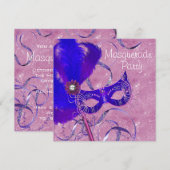Invitation Fête de Mascarade Bleu Royal Violet Rose (Devant / Derrière)