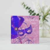 Invitation Fête de Mascarade Bleu Royal Violet Rose (Debout devant)