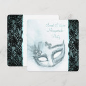 Invitation Fête de Mascarade Bleu Turquoise (Devant / Derrière)