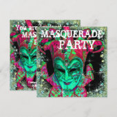 Invitation Fête de Mascarade Citron Vert Pastèque Rose Chaud (Devant / Derrière)