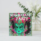 Invitation Fête de Mascarade Citron Vert Pastèque Rose Chaud (Debout devant)