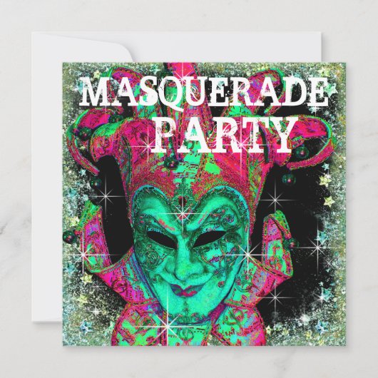 Invitation Fête de Mascarade Citron Vert Pastèque Rose Chaud (Devant)