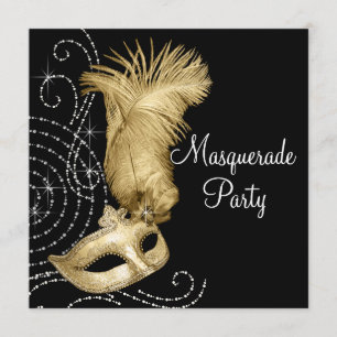 Invitation Fête de Mascarade Élégante Noire et Or