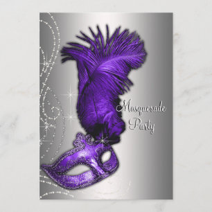 Invitation Fête de Mascarade Élégante Violette et Grise