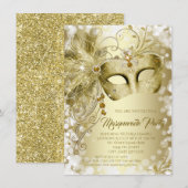 Invitation Fête de Mascarade en Or (Devant / Derrière)