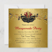 Invitation Fête de mascarade en or noir (Dos)