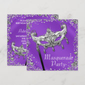 Invitation Fête de Mascarade Lavande Confetti Argent Violet (Devant / Derrière)