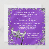 Invitation Fête de Mascarade Lavande Confetti Argent Violet (Dos)
