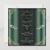 Invitation Fête de mascarade noire Chic Mascarade verte à la (Dos)