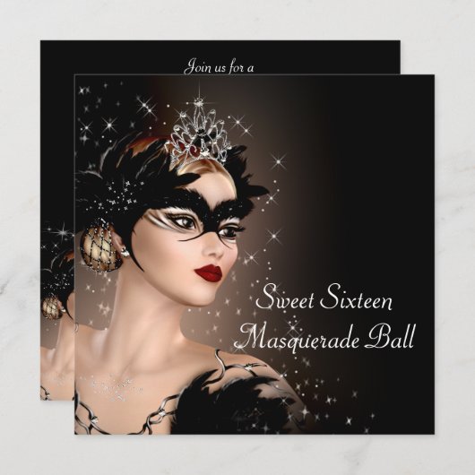 Invitation Fête de mascarade noire et blanche (Devant / Derrière)