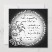 Invitation Fête de mascarade noire et blanche (Dos)