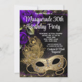 Invitation Fête de Mascarade Or et Violet (Devant)