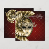 Invitation Fête de Mascarade Or Noir de Bourgogne (Devant / Derrière)
