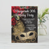 Invitation Fête de Mascarade Or Rouge (Debout devant)