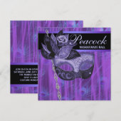 Invitation Fête de Mascarade Plumes de Paon Violet (Devant / Derrière)