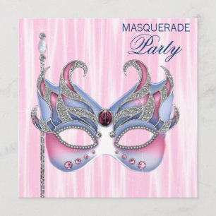 Invitation Fête de Mascarade Rose Bleu
