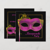 Invitation Fête de Mascarade Rose Chaud (Devant / Derrière)