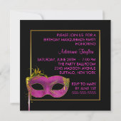 Invitation Fête de Mascarade Rose Chaud (Dos)