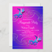 Invitation Fête de Mascarade Rose Chaud et Violet (Dos)