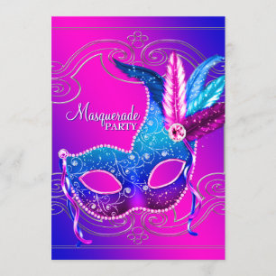 Invitation Fête de Mascarade Rose Chaud et Violet